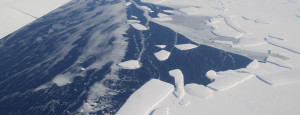 Aerial view of the calving front of an ice shelf in West Antarctica