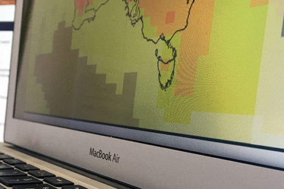 Laptop screen showing partial climate projections map